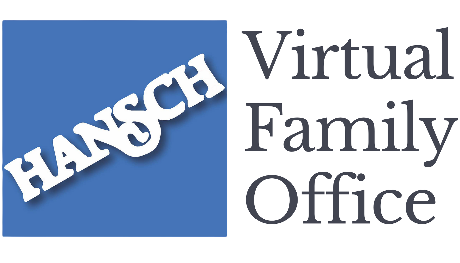 Hansch Virtual Family Office logo with blue square and white diagonal “HANSCH” text next to gray serif words.