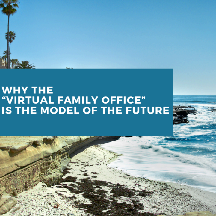 Coastal cliff and ocean with blue text box reading, “WHY THE ‘VIRTUAL FAMILY OFFICE’ IS THE MODEL OF THE FUTURE”