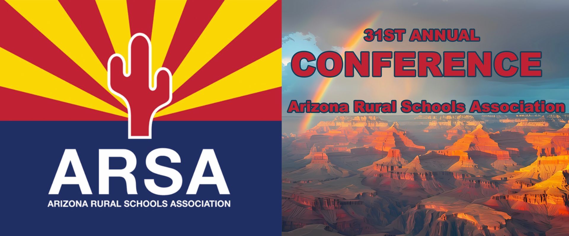 Arizona Rural Schools Association conference logo and Grand Canyon view.