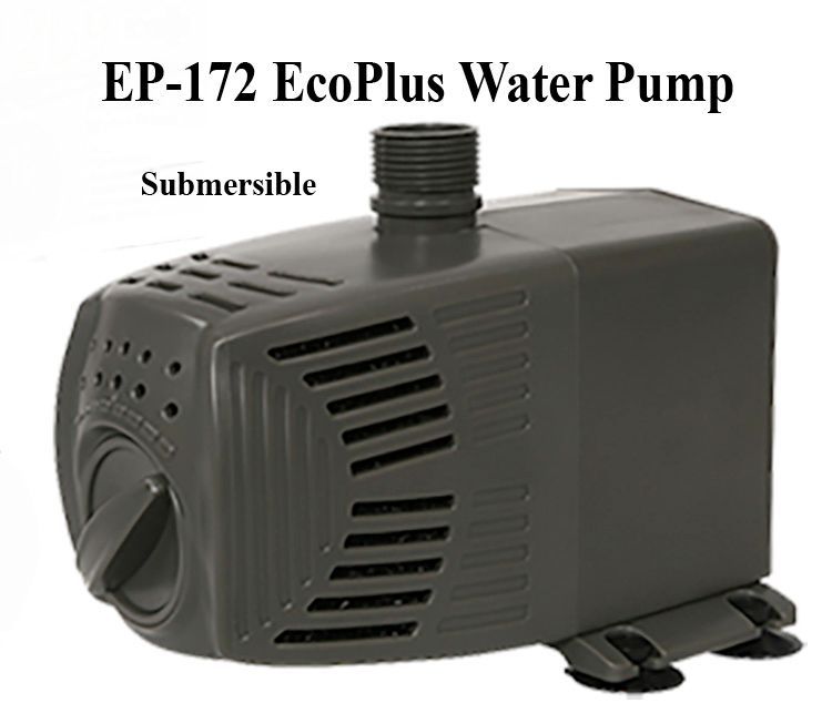 EP-172 EcoPlus submersible water pump. Gray plastic casing with air vents and threaded outlet.