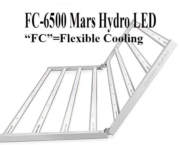 FC-6500 Mars Hydro LED grow light. A silver, foldable, rectangular light fixture with multiple LED strips.
