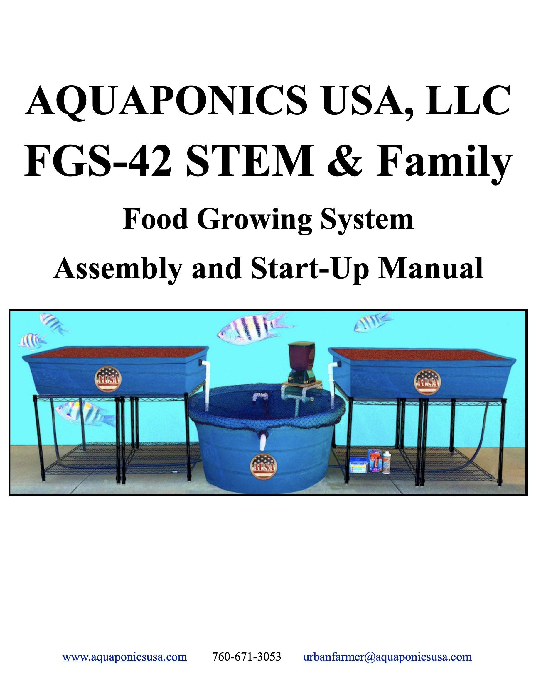 Manual cover: Aquaponics system, FGS-42, with tanks, assembly instructions.