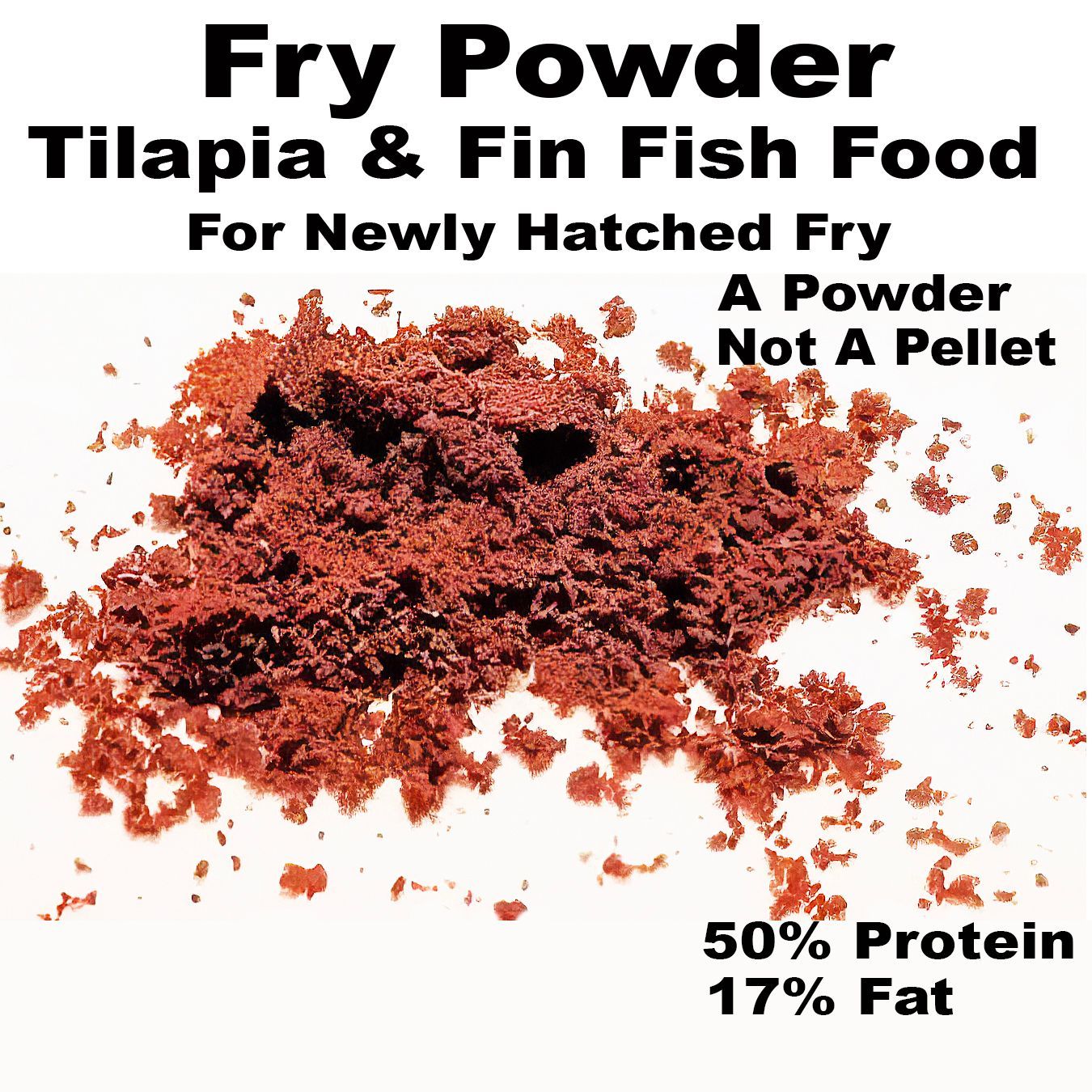 Red powder fish food, labeled