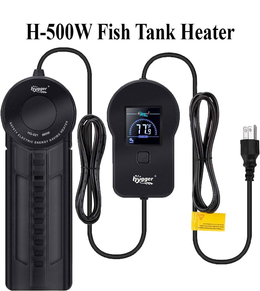 Black aquarium heater with digital temperature display and power cord.