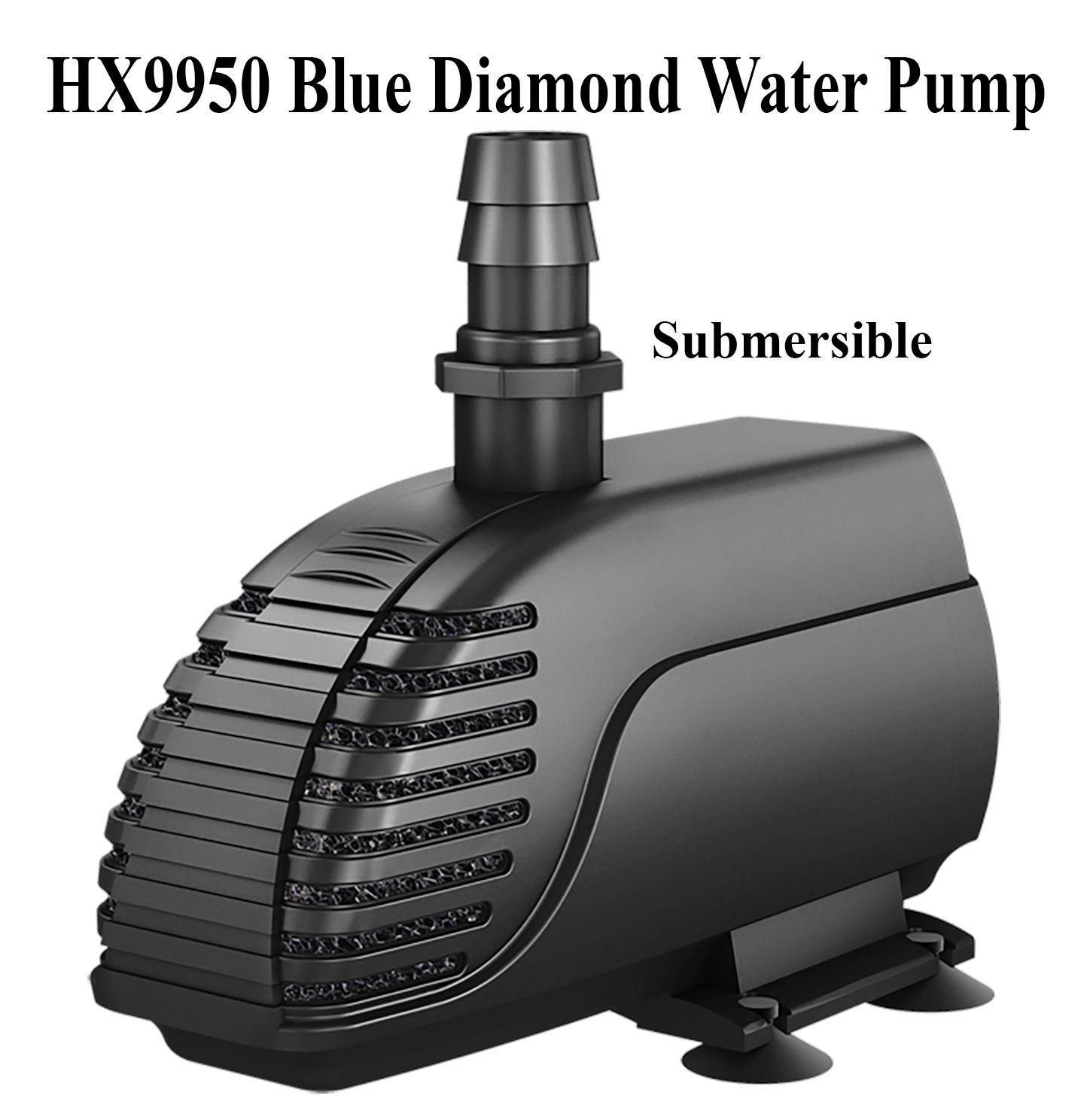 Black HX9950 Blue Diamond submersible water pump with hose attachment.