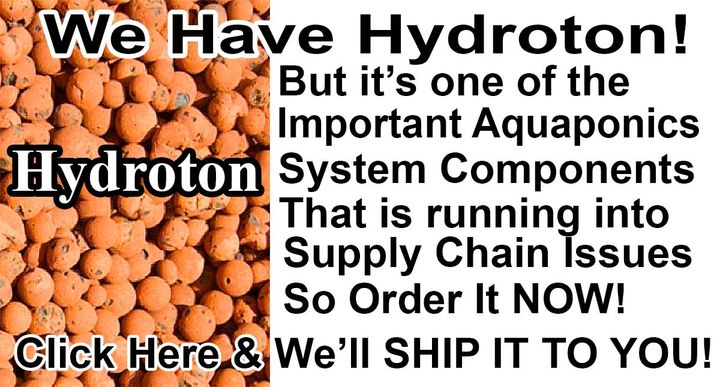 Advertisement for Hydroton with a close-up of clay pebbles and text about supply chain issues.
