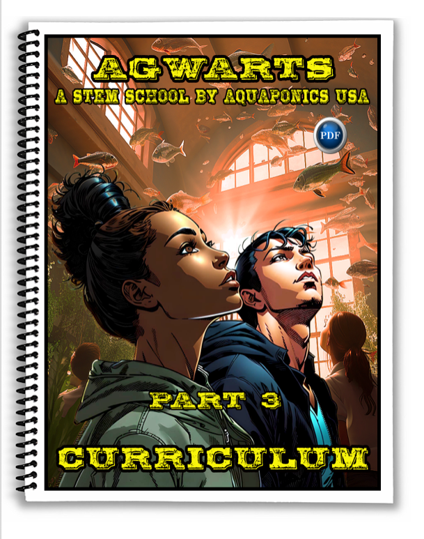 Curriculum book cover: Two students gaze upward at an aquarium setting; 