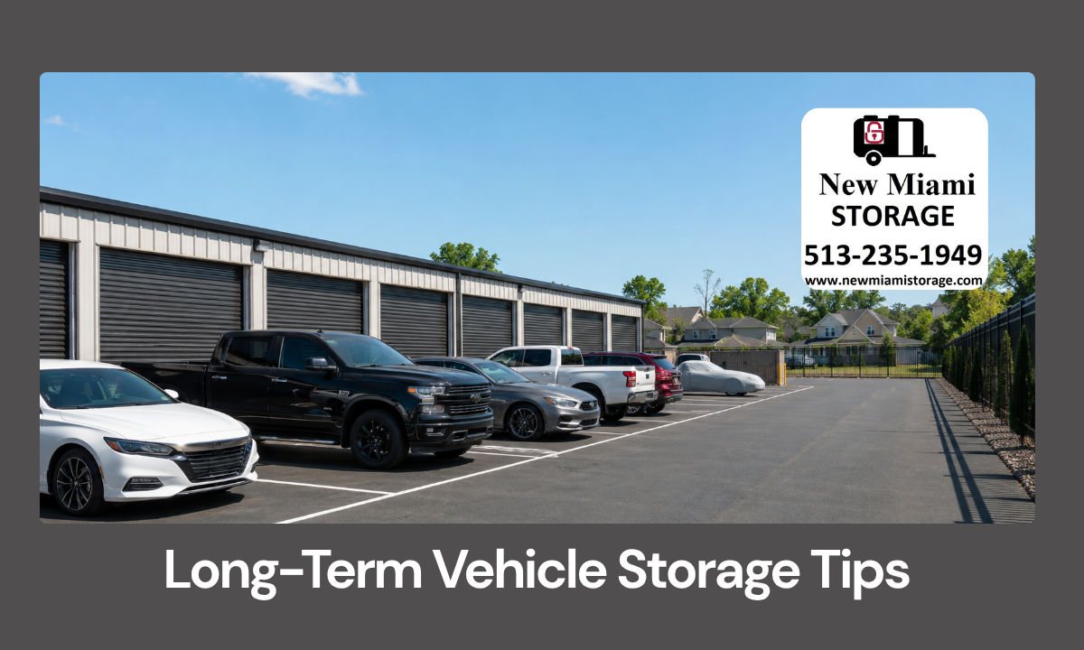 Cars and trucks parked in an outdoor storage lot for long-term vehicle storage in Hamilton OH
