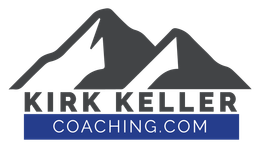 Kirk Keller Coaching.com logo with stylized gray mountains and a blue banner