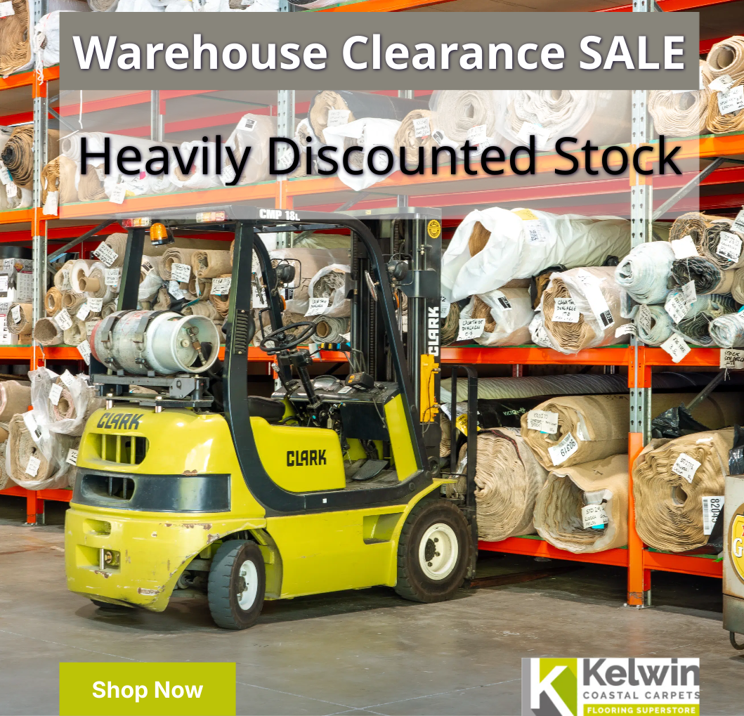Warehouse clearance sale banner — Kelwin Coastal Carpets In Kundra Park, QLD