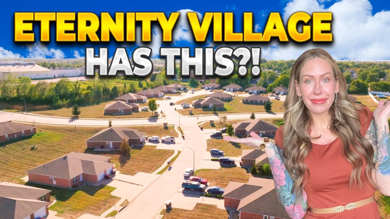 Aerial view of a desert village with roads and houses; large text reads “ETERNITY VILLAGE HAS THIS?”