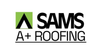SAMS A+ Roofing logo with green-and-black triangular icon and bold black text on white background