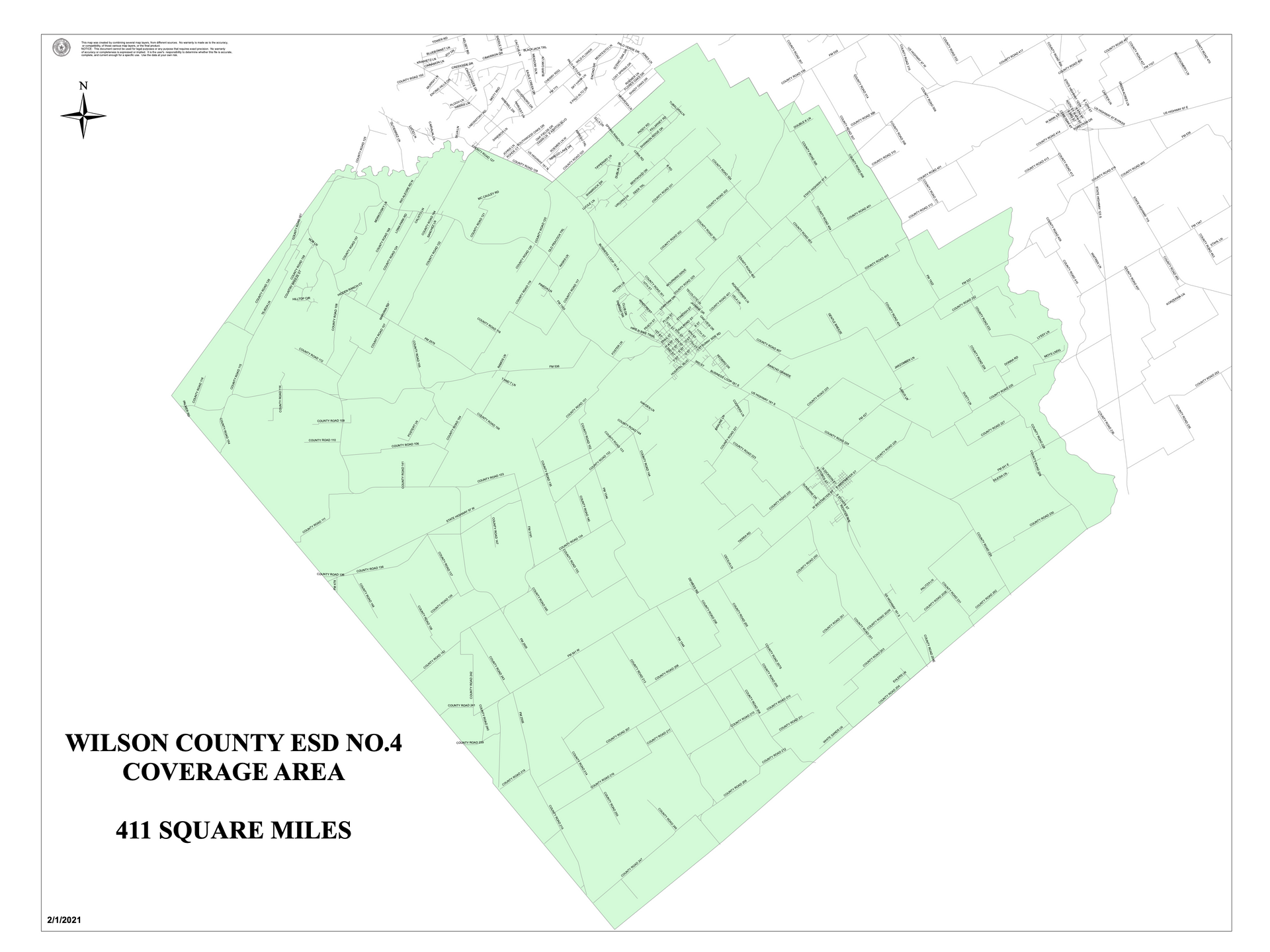 A map showing the coverage area Wilson County ESD 4