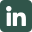 LinkedIn icon in white text on a green circular background.