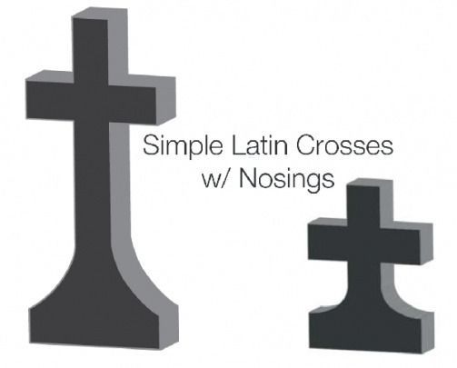 Two gray, 3D Latin crosses with
