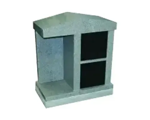 Gray granite columbarium with two black niches.