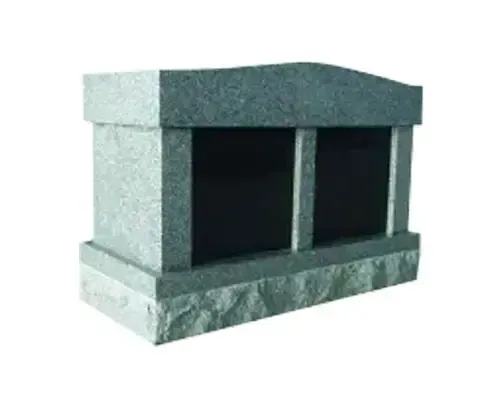 Gray granite columbarium with two black niches.