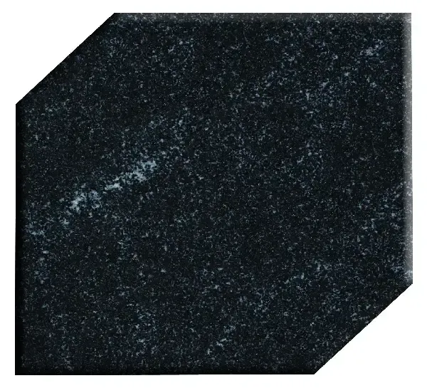 Black granite tile with white speckles, cut into an irregular quadrilateral shape.