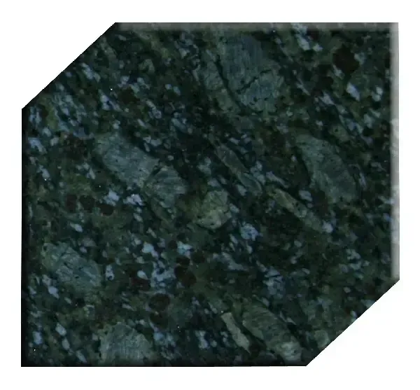 Green marble tile with diagonal cut corners; shades of dark green and white speckles.