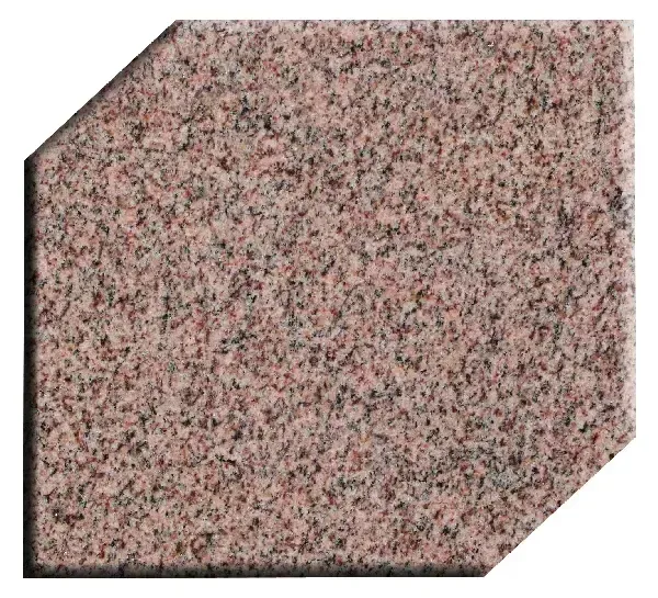 Pink granite tile with beveled edges.