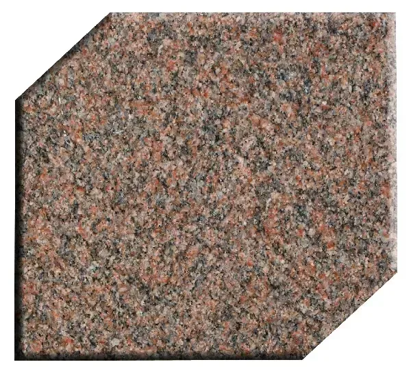 Red and gray granite tile with beveled edges.