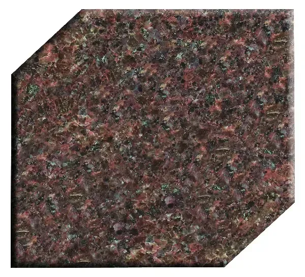 Red and black speckled granite tile with angled corners.