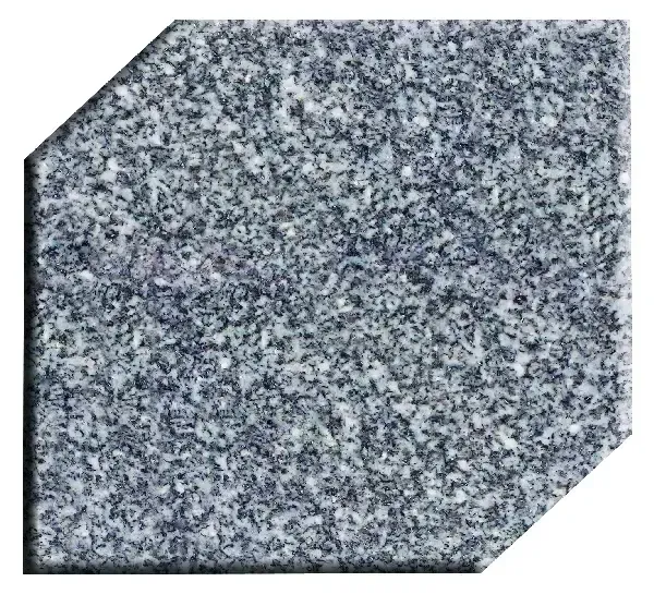 Gray granite tile with two corners cut off.