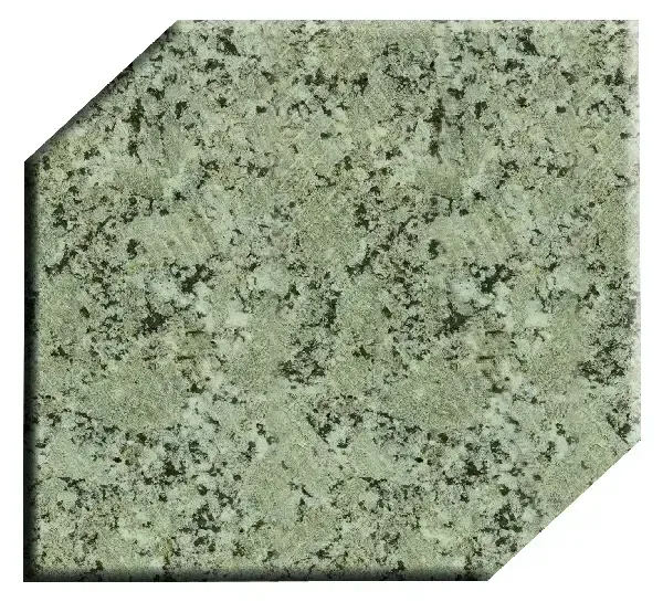 Light green granite tile with dark flecks, cut in an octagonal shape.