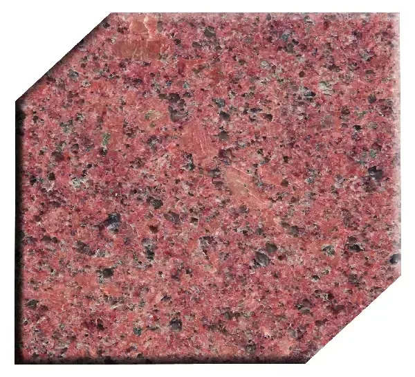 Red granite tile with black and gray flecks, shaped in an octagon.