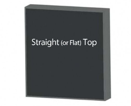 Black square object with a straight top and text that says