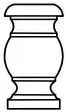 Black and white drawing of a decorative furniture leg with a rounded center and cylindrical top and bottom.