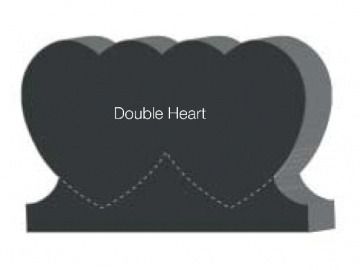 Black granite monument with two heart-shaped sections, labeled