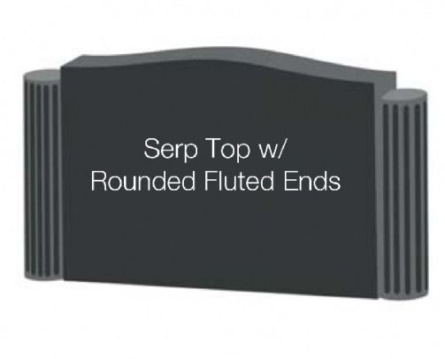 Dark sign with a serpentine top, fluted rounded ends, text