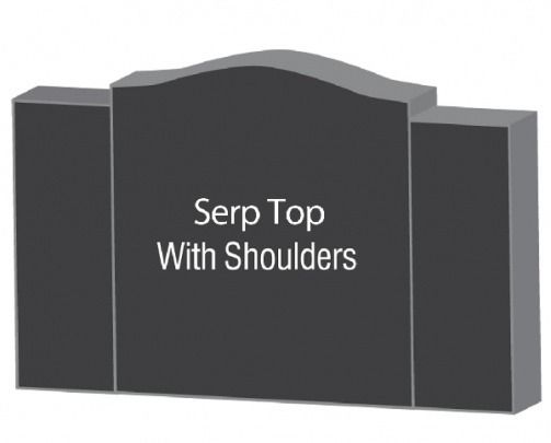 Gray monument with a curved top and rectangular shoulders, labeled