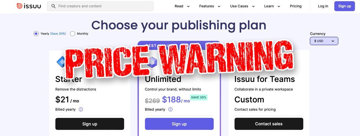 Issuu price hike of 450% for users