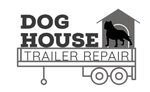 Dog House Trailer Repair logo with black dog silhouette inside a gray doghouse and trailer icon