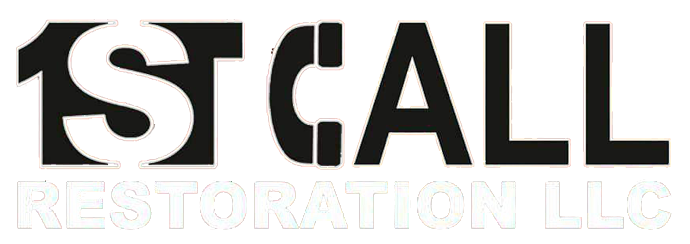 1st Call Restoration LLC logo in black and white with bold stylized text.