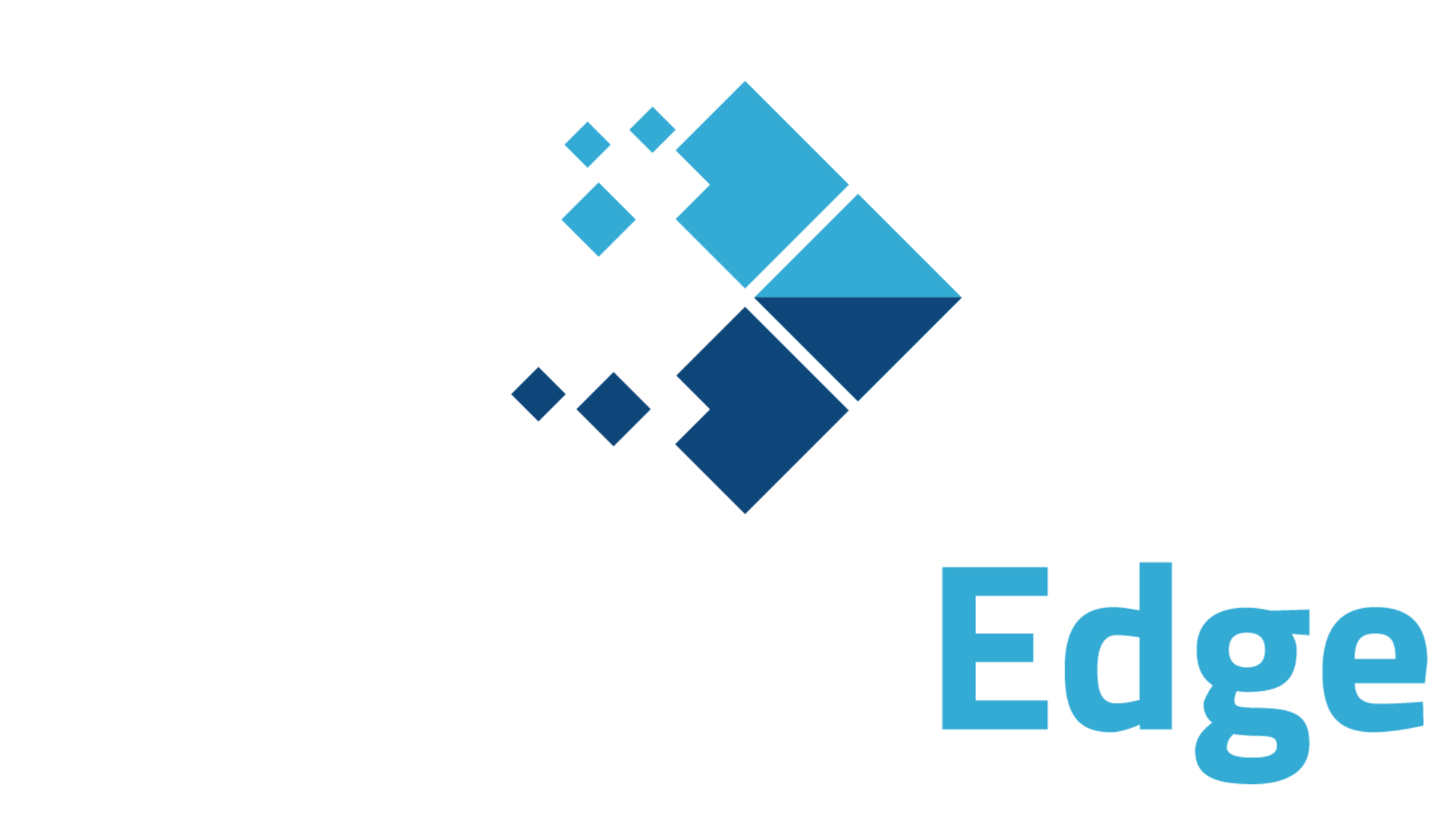 A blue and white logo with the word edge on a white background.