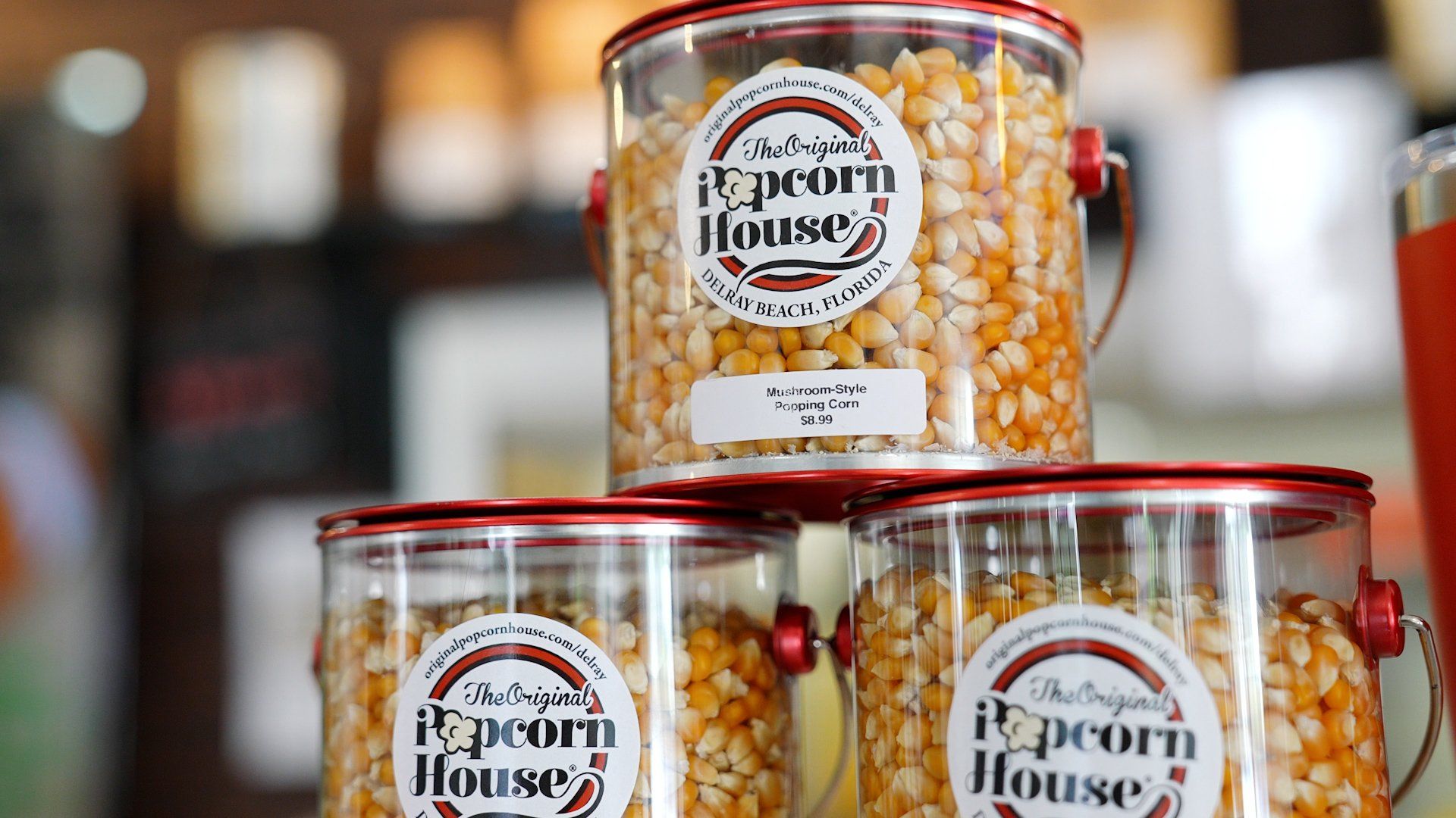 Canisters of popcorn.