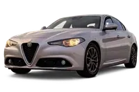 Silver sports sedan, front view, isolated on white background