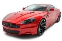 Red sports car in glossy finish, angled front view on a white background