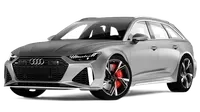Silver Audi wagon on a white background, front three-quarter view with red brake calipers