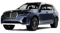 Blue luxury SUV with large chrome grille, shown on a white background