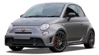 Silver Fiat 500 on a white background, angled front view with black rims and red brake calipers