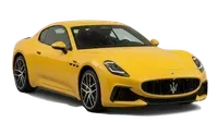 Yellow sports coupe on a white background, front three-quarter view