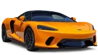 Orange sports car on a white background, angled front view