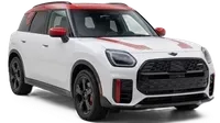 White compact SUV with black trim and red roof, angled front view on a white background