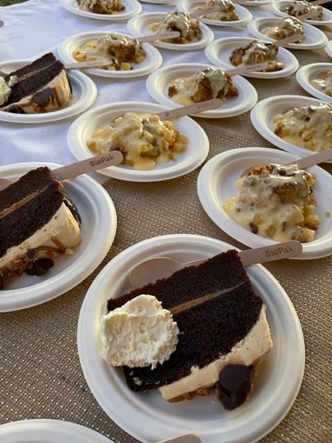 Several Plates Of Food On A Table Including A Slice Of Cake — Tru Blu Catering In Nambucca, NSW