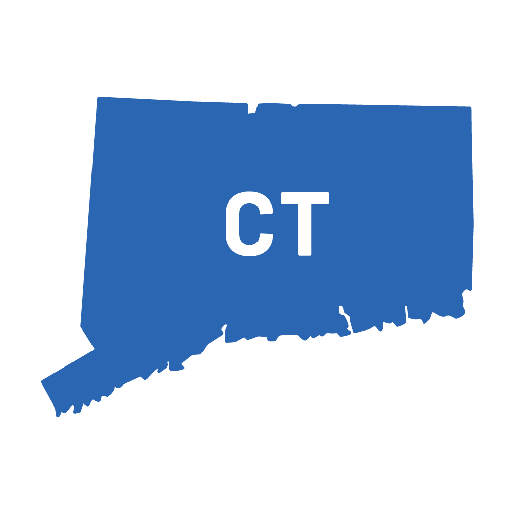Blue outline of Connecticut with 