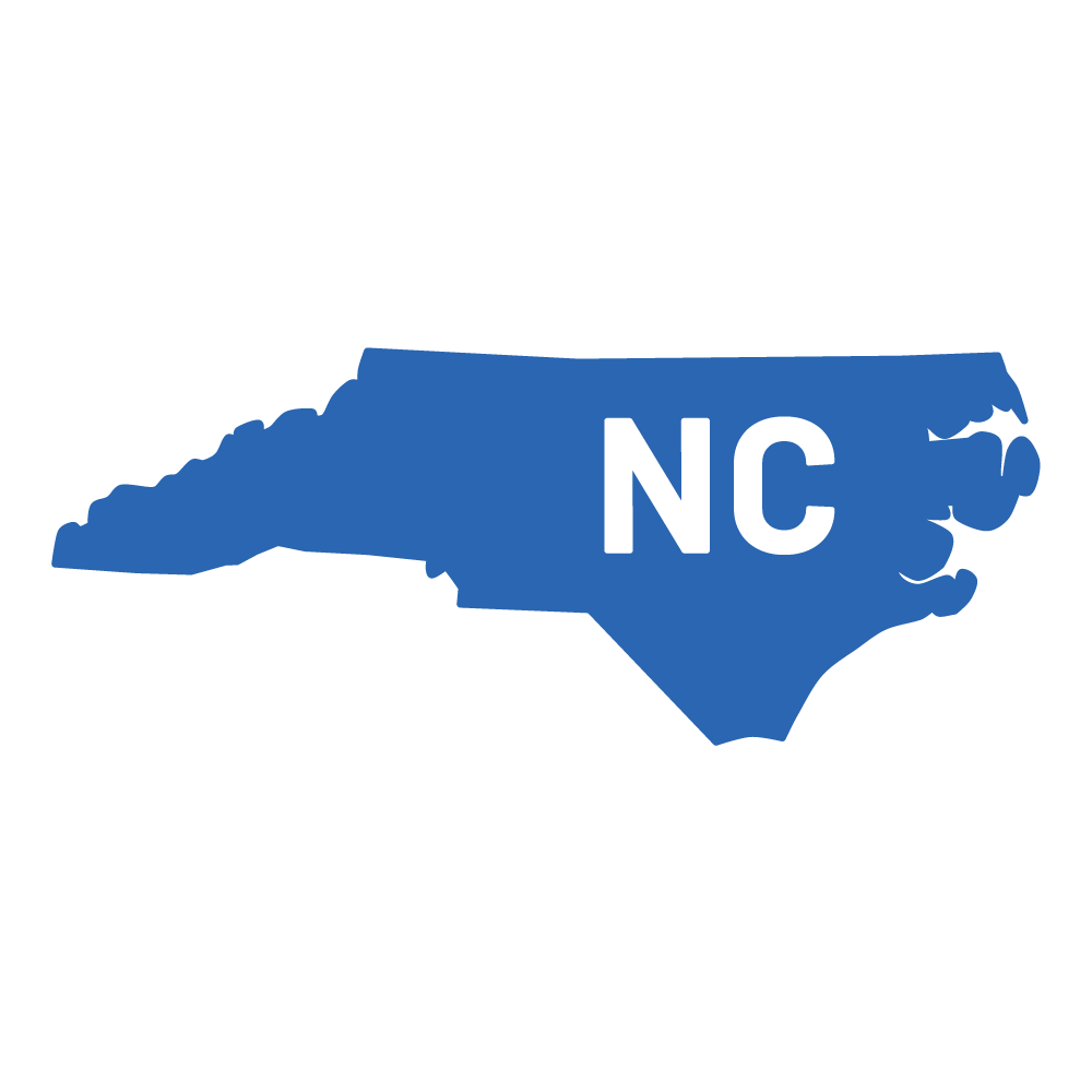 Blue silhouette of North Carolina with 